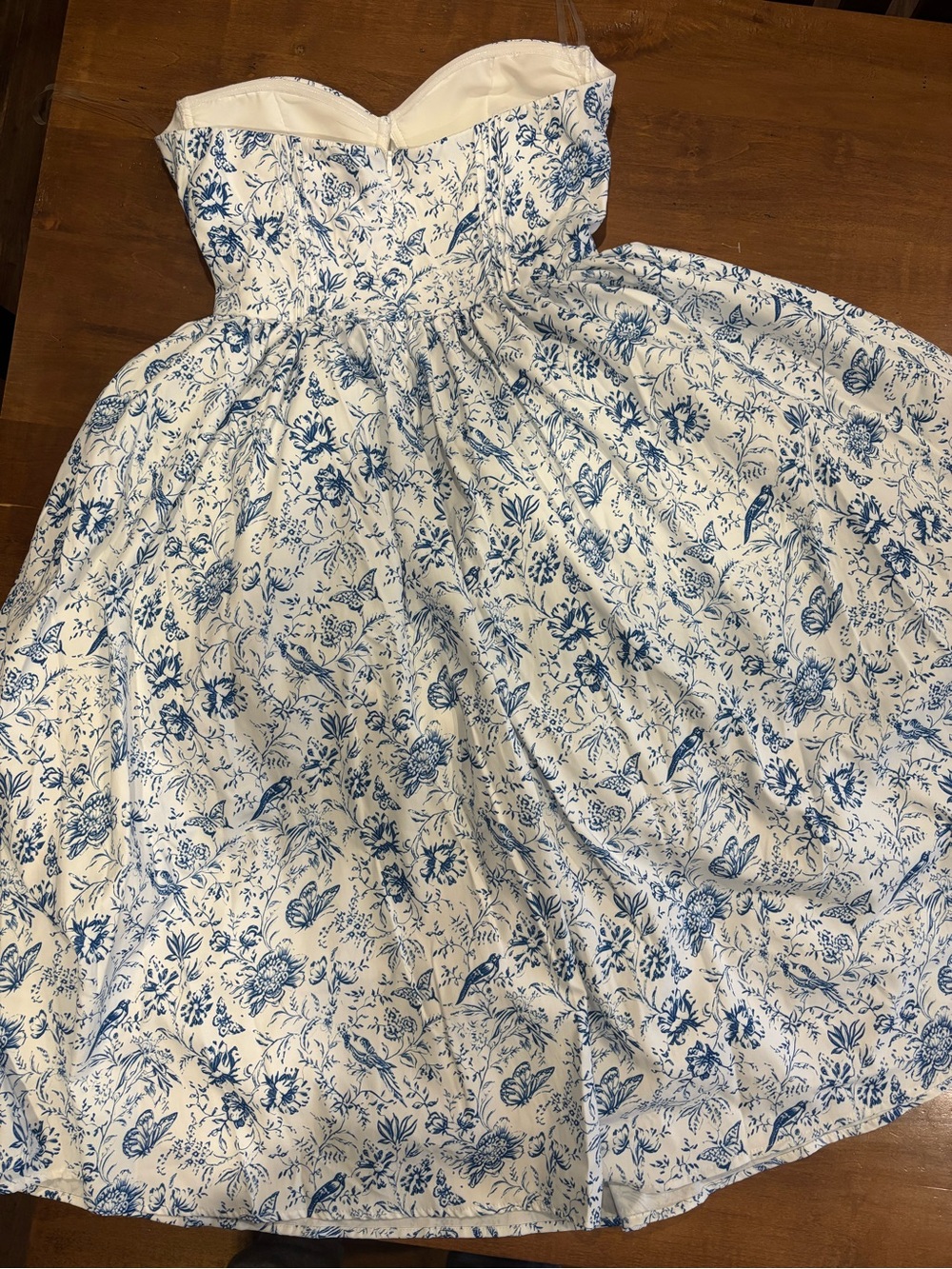 Strapless White Dress with Blue Floral Print - Picture 2 of 2